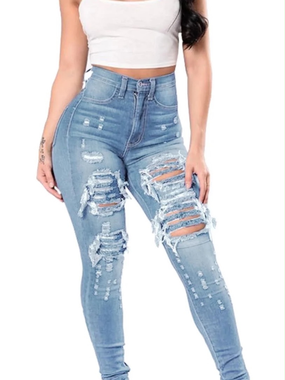 High-Rise Ripped Light Blue Women's Skinny Jeans